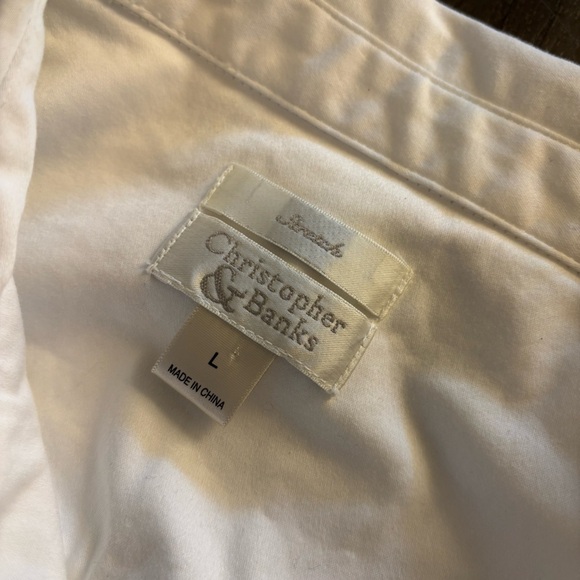 Christopher Banks Button White Jacket w/ Navy Buttons, Stretch  Pockets. Size L - Picture 8 of 10